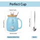 Cute Mug Kawaii Cup Ceramic Mug With Lid And Spoon For Tea Cup, Coffee Mug, Milk Cup, Cute Things Gift, Blue Cup 450ml/15oz