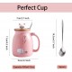  Cute Mug Kawaii Cup Ceramic Mug With Lid And Spoon For Tea Cup, Coffee Mug, Milk Cup, Cute Things Gift, Pink Cup 450ml/15oz