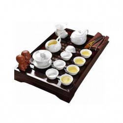 Chinese Ceramic Kung Fu Tea Set With Wood Tea Tray