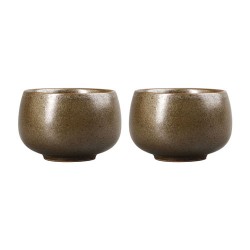 Chinese Ceramic Gongfu Teacups Of 2 Brown