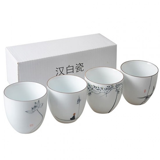 Chinese White Porcelain Teacups  Set Of 4