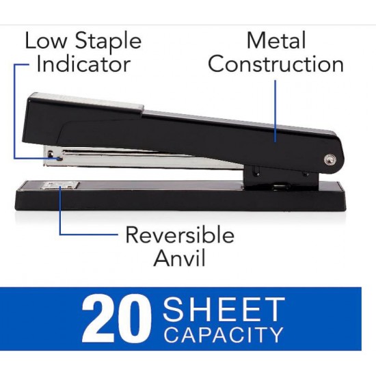HwaGui Basics Stapler with 1000 Staples, Office Stapler, 25 Sheet Capacity, Non-Slip, Black