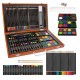 HwaGui U.S. Art Supply 82-Piece Deluxe Artist Studio Creativity Set Wood Box Case - Art Painting, Sketching Drawing Set, 24 Watercolor Paint Colors, 24 Oil Pastels, 24 Colored Pencils, 2 Brushes, Starter Kit