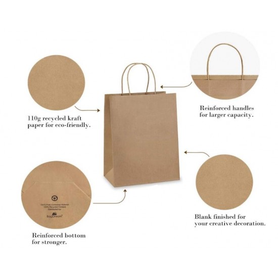 HwaGui Paper Bags 8x4.75x10.5 100Pcs BagDream Gift Bags, Shopping Bags, Kraft Bags, Retail Bags, Party Bags, Brown Paper Bags with Handles Bulk
