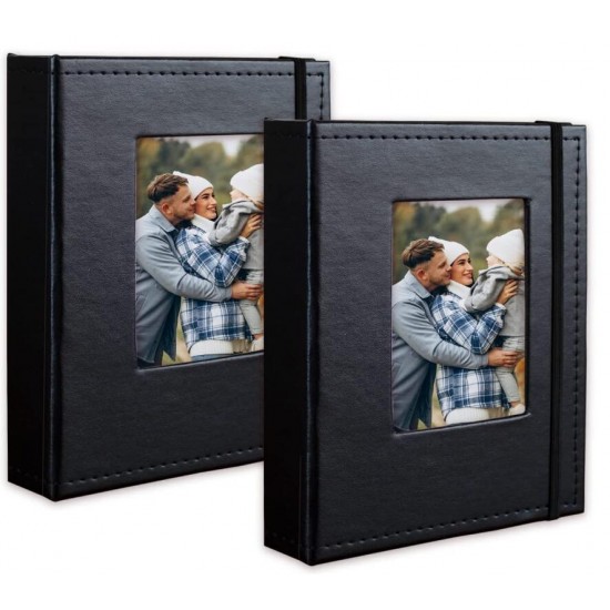 HwaGui  Photographic albums Small Photo Album 4x6, Pack of 2 Leather Photo Book, Each Mini 26-Page Album Holds 52 Photos, Art Presentation Folder for Postcards & Picture Storage