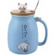 Cute Mug Kawaii Cup Ceramic Mug With Lid And Spoon For Tea Cup, Coffee Mug, Milk Cup, Cute Things Gift, Blue Cup 450ml/15oz