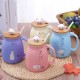 Cute Mug Kawaii Cup Ceramic Mug With Lid And Spoon For Tea Cup, Coffee Mug, Milk Cup, Cute Things Gift, Blue Cup 450ml/15oz