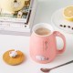  Cute Mug Kawaii Cup Ceramic Mug With Lid And Spoon For Tea Cup, Coffee Mug, Milk Cup, Cute Things Gift, Pink Cup 450ml/15oz