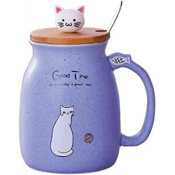 Cute Ceramic Mug With Spoon And Lid, Kawaii Cat Cup, Novelty Cup, Coffee Cup, Tea Cup, Milk Cup For Present, Purple 450ml/15oz