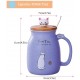 Cute Ceramic Mug With Spoon And Lid, Kawaii Cat Cup, Novelty Cup, Coffee Cup, Tea Cup, Milk Cup For Present, Purple 450ml/15oz