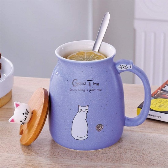 Cat Mug Cat Cup Kawaii Cup Ceramic Coffee Mug with Lid Tea Cup