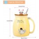  Cute Mug Kawaii Cup Ceramic Mug With Lid And Spoon For Tea Cup, Coffee Mug, Milk Cup, Cute Things Gift, yellow Cup 450ml/15oz