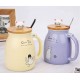  Cute Mug Kawaii Cup Ceramic Mug With Lid And Spoon For Tea Cup, Coffee Mug, Milk Cup, Cute Things Gift, yellow Cup 450ml/15oz