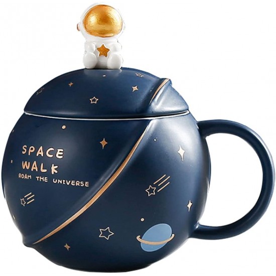 Cute Astronaut Mug With Lid And Spoon, Kawaii Cup Novelty Mug For Coffee, Tea And Milk, Mug Gift Blue 450ml/15oz