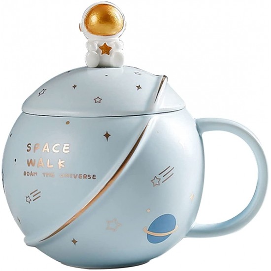 Cute Astronaut Mug With Lid And Spoon, Kawaii Cup Novelty Mug For Coffee, Tea And Milk, Mug Gift Azure 450ml/15oz