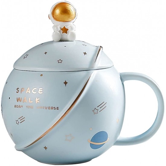 Novelty Cute Mugs Ceramic Coffee Tea Cups With Lid Kawaii Astronaut  Stainless Steel Spoon, Morning Mushroom Mug And Milk Cup For Women Or Men  Sky Blue