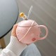 Cute Astronaut Mug With Lid And Spoon, Kawaii Cup Novelty Mug For Coffee, Tea And Milk, Mug Gift Pink 450ml/15oz