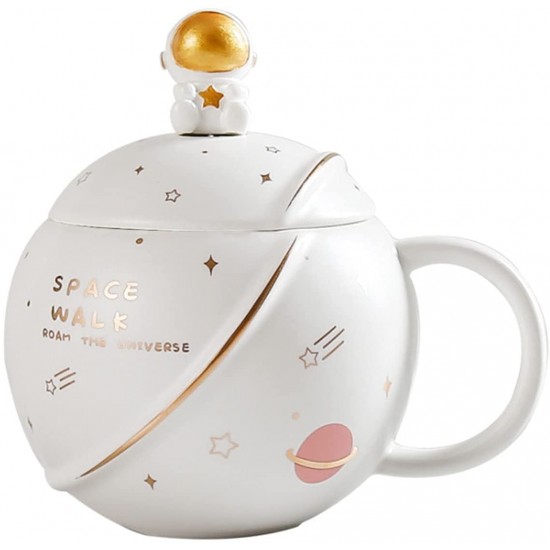 Cute Astronaut Mug With Lid And Spoon, Kawaii Cup Novelty Mug For Coffee, Tea And Milk, Mug Gift White 450ml/15oz