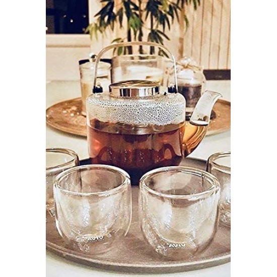 Infuser Steeper Kettle Set 4 Double Wall Teacups with Lid