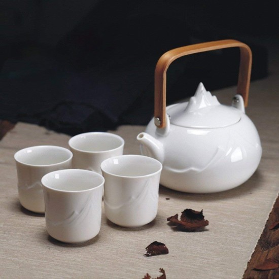 Japanese Classic White Ceramic Tea Set with 4 Cups