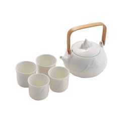 Japanese Classic White Ceramic Tea Set with 4 Cups
