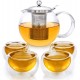 Glass Teapot Set With 4 Insulated Double Wall Glass Cups