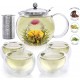 Glass Teapot Set With 4 Insulated Double Wall Glass Cups