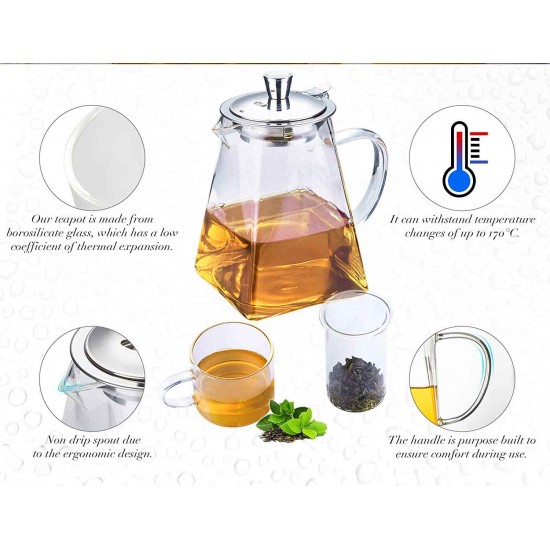 950ml Glass Teapot Set With 4 Tea Cups