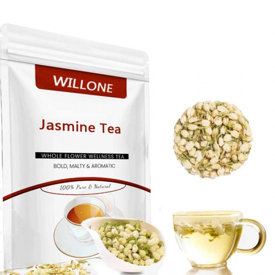 WILLONE Jasmine Green Tea for Calm Mind, Made with 100% Whole Leaf & Natural Flavors-50gm Jasmine Tea Pouch , Flowers or Leaves for Use as Tea Substitutes