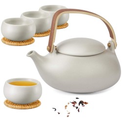 Grey Porcelain Teapot Set with 4 Cups