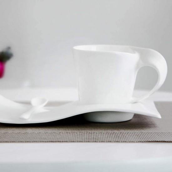 Wave Shape Bone China Coffee Cup with Saucer Set