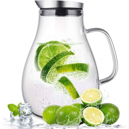 Large Glass Water Pitcher with Lid 2000ml/68oz