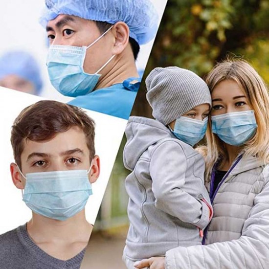 100Pcs Disposable Three-Layer Masks Blue