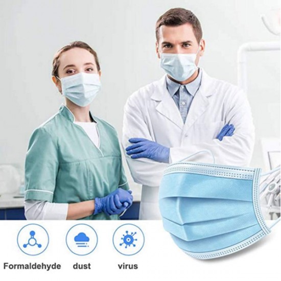 10Pcs Disposable Three-Layer Masks Blue