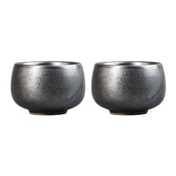Chinese Ceramic Gongfu Teacups Of 2 Black