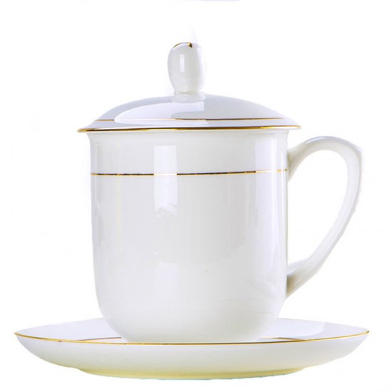 400ML Ceramic Tea Cup with Lid and Saucer