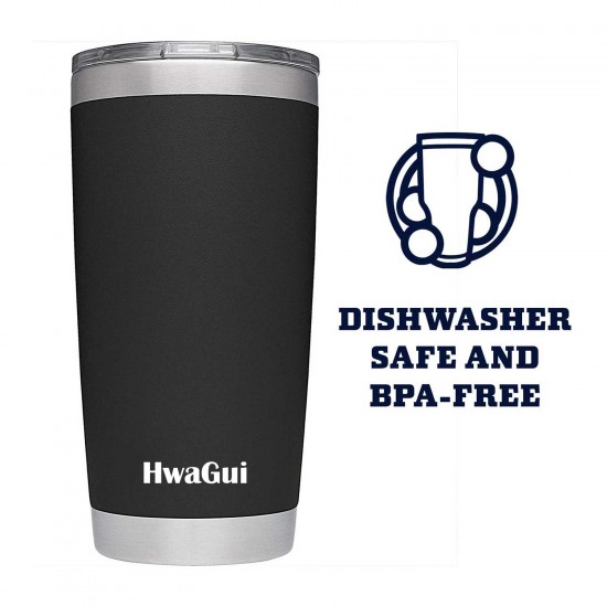HwaGui Black Stainless Steel Vacuum Insulated Tumbler With Magslider Lid 20oz