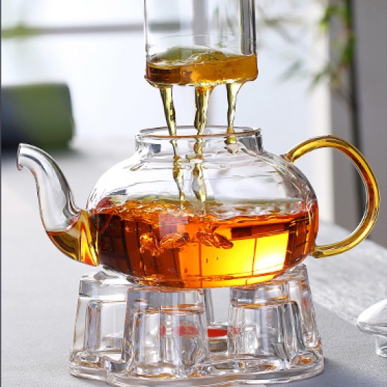 Clear Glass Teapot Set with Infuser 4 Glass Tea Cups