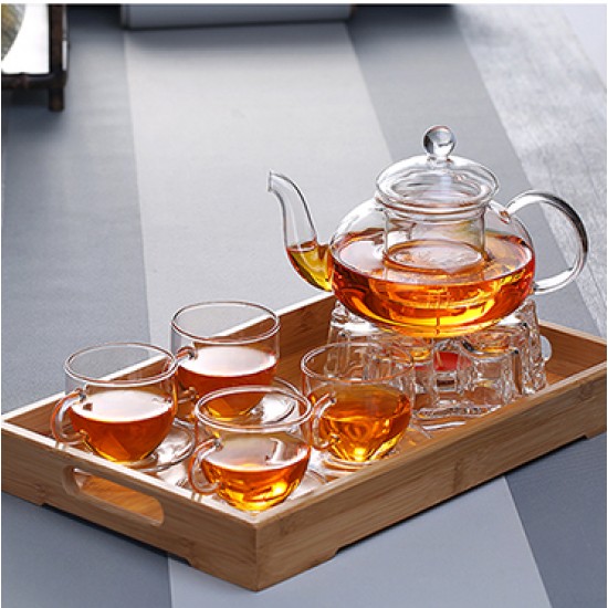 Clear Glass Teapot Set with Infuser 4 Glass Tea Cups