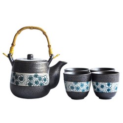 Japanese Tea Set With 4 Tea Cups (Blue dye)