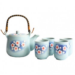 Japanese Teapot Set With 4 Cups (Blue cherry blossom)