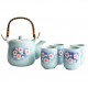 Japanese Teapot Set With 4 Cups (Blue cherry blossom)