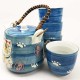 Lucky Cat Blue Japanese Teapot Set With 4 Tea Cups