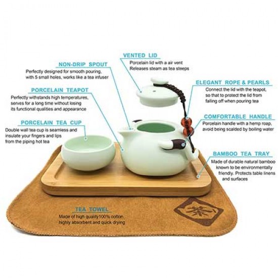 Green Travel Portable Ceramic Tea Set