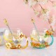 Enamels Butterfly Flower Clear Glass Tea Cup with Steel Spoon Set