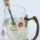 Enamels Butterfly Flower Clear Glass Tea Cup with Steel Spoon Set