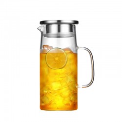 Water jug for iced Tea and Juice Drink 1.2L/42oz HwaGui Glass Pitcher Carafe with Stainless Steel Cover 