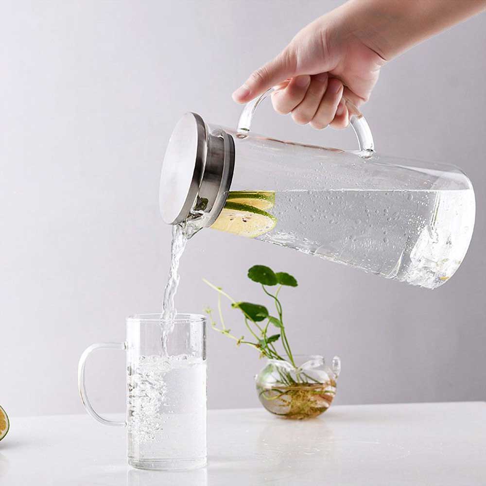 Relaxdays Lot 2 Carafes Avec Couvercle 1 Litre - Pichet Verre Jus, Thé Glacé, Anse Et Filtre