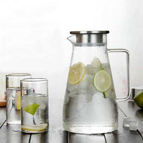 Glass Water Pitcher With Lid And Handle 1200ml