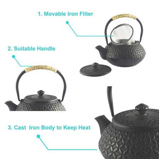 Black Coin Cast Iron Teapot 600ml/20oz